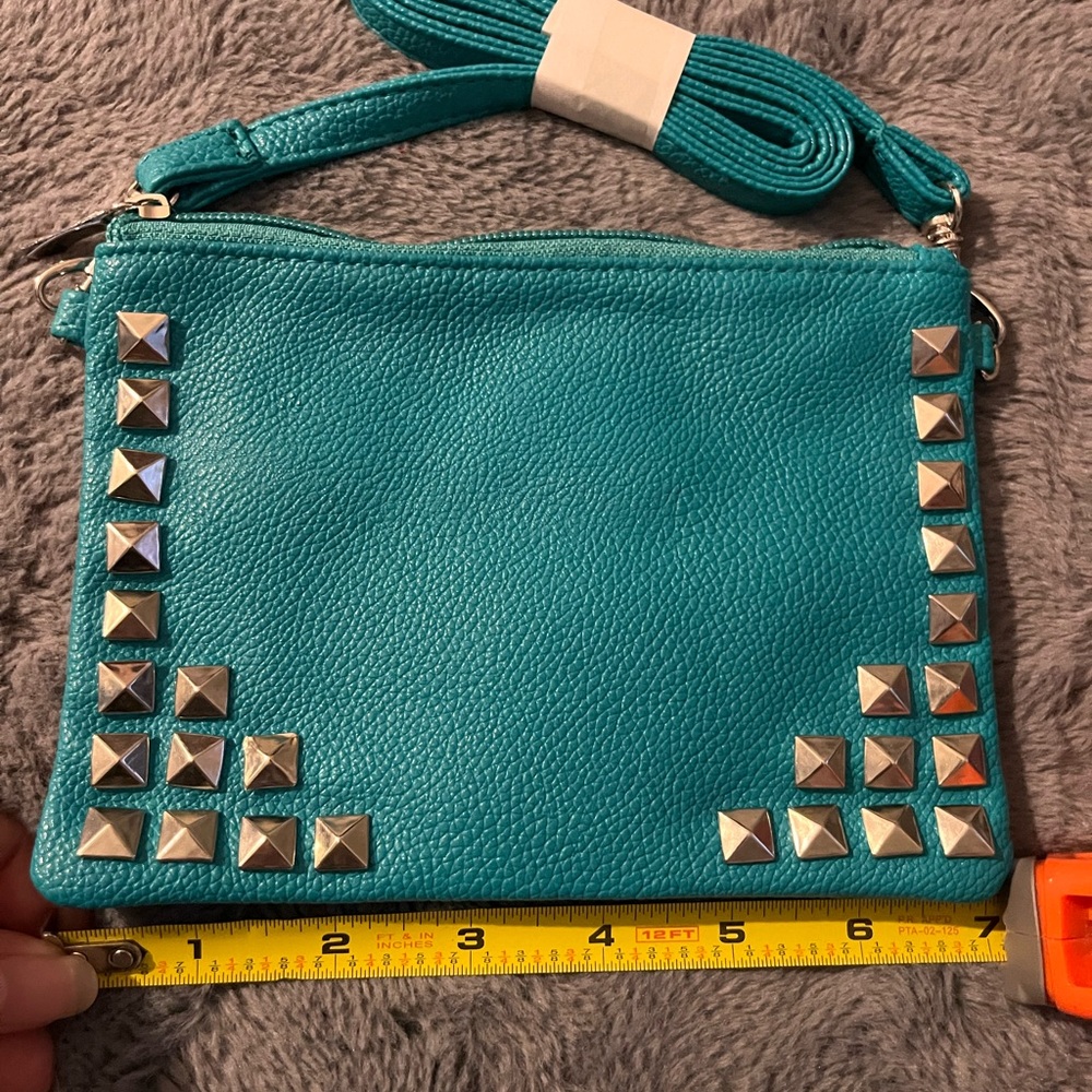 Unk Turquoise Crossbody Bag with Silver Studs